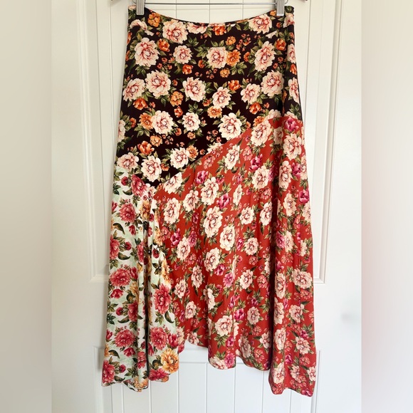 FARM Rio Anthro Patchwork Floral Asymmetrical Midi Skirt Boho Festival Medium - Picture 2 of 9